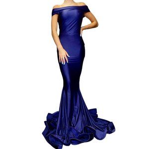 Jessica Angel 528 Off Shoulder Maxi Gown Navy Size Small NWT
